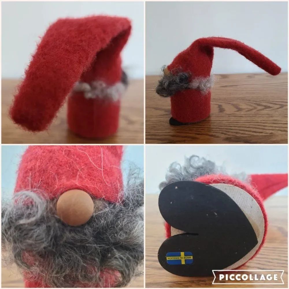 Handmade Sweden Larssons Tra Wood & Felt Christmas Tyko Santa Gnome Elf Figurine